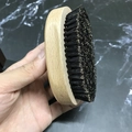 Curved men's beard brush with natural wood base and black bristles on marble - Beech Wood Large Brush 10.5x6.5x3.5CM