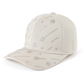 Close-up of beige canvas baseball cap with sparkling silver rhinestone shooting star design - Beige