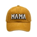Cappellino da baseball giallo in cotone lavato con ricamo MAMA in spugna bianca - Stile MAMA / Giallo zenzero