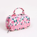 Neceser de PU rosa con estampado de fresas, doble compartimento y asa de transporte - Bolso Fresa Rosa