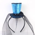 Blue sequin mini hat headband with black veil and rose petal for party costumes - Blue with Veil