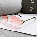 Octagonal rimless sunglasses with pink gradient lenses and gold metal claw design - Golden Frame / Double Pink Lens