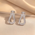 Micro-pave horseshoe buckle earrings in polished titanium steel with cubic zirconia studs - Steel Color Horseshoe Buckle Stud Earrings (253)