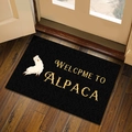 Rectangular black door mat with golden alpaca design and durable fiber texture - Alpaca / 60*90cm