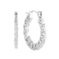 Elegant silver stainless steel hoop earrings with high-polish Cuban link chain texture - Steel