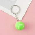 Miniature tennis ball keychain with vibrant green finish and silver steel ring - Silver Chain Style-Tennis