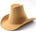 Classic camel wide brim western cowboy hat in felt with high crown and stitched edge - M(56-58cm) / Camel