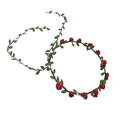 Floral bridal headband with red fabric roses and white buds on green vine base - Red