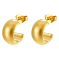 Modern chunky gold plated stainless steel C-shaped dome hoop earrings with high polish - Gold (MS-605)