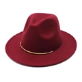 Vintage burgundy fedora hat for women with elegant gold metal trim on a white background - M (56-58cm) / Burgundy