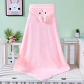 Pink hooded baby bath towel in soft coral fleece with cute long rabbit ears design - 80*80cm / Pink Rabbit