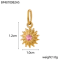 Detail view of a 1.2cm gold sun pendant with pink gemstone and measurement annotations - Sun Pendant - Gold With Light Pink Zirconia