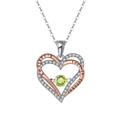 Collana boho bicolore a doppio cuore con pietra verde e incisione per le madri - Peridoto (Doppio Cuore Iscrizione) Platino