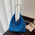 Large capacity Klein blue suede tote bag with slim shoulder strap for daily commuting - Shoulder Bag Set / Blue