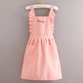 Pink polka dot canvas apron with lovely embroidery and ruffled shoulder straps - Canvas Lettered - Pink Dots