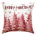 Pink reindeer Merry Christmas linen throw pillow cover with red tree forest print - 45*45cm (Single Pillowcase) / Red Christmas Forest