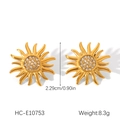 Detail view of 18K gold plated sunflower earrings with zircon stones and dimensions - Gold Sunburst Ear Studs (HC-E10753)