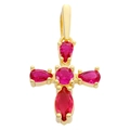Golden crucifix pendant with inlaid ruby red stone on a clean white background - Pendant 6 (Gold Red Ruby Color Cross)