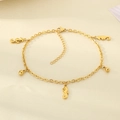 18K gold plated stainless steel anklet featuring 3D seahorse pendants and round beads - Seahorse Bead Charm Style(KJ4358-Z)