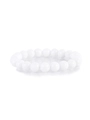 Close-up of polished 8mm white agate beaded elastic bracelet with smooth milky texture - 2185 Porcelain White