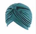 Women's teal bohemian turban cap featuring elegant pleated fabric and wrap style - One Size / Teal