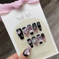 Handmade long ballerina press-on nails with black pink gradient, rhinestones and butterfly - XS / Y2K Black Pink Gradient Long Coffin (794)