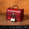 Vintage red wooden jewelry box with double happiness carving and metal code lock - Double Happiness Handle + Combination Lock