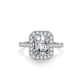 Silver ring with rectangle-cut D-color moissanite and halo setting with pavé band - US 5 / Rectangular Halo 3ct-Silver