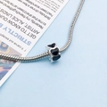 Silver heart charm bead with black enamel finish for DIY jewelry bracelet - Black