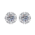 Elegant silver snowflake stud earrings featuring central Moissanite-style brilliant stones - TED264-Snowflake Sun Flower Studs