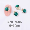 Detaillierte 9x10mm grüne quadratische Kristall Nagelkunst Charms mit Perlen - Smaragdgrüner Hauptstein Goldener Sockel (AG86)