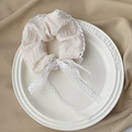 Beige bubble texture scrunchie with delicate lace edges and a long lace bow tie - Bubble Bow White