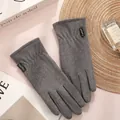 Deep grey winter knit gloves with bow accent and touchscreen fingertips for women - One Size / Women's Black Label Grey