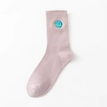 Zartlila Baumwollsocken mit blauem Planeten-Stickerei und klassischen gerippten Bündchen - Einheitsgröße / Lila