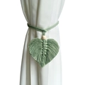 Bohemian bean green hand-woven curtain tieback with leaf shape and wooden bead - Green