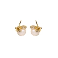 Elegant natural freshwater pearl stud earrings with zircon flower and golden leaf design - Gold (Leaf Micro-inlaid Zirconia Flower White Pearl)
