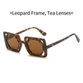 Gafas de sol cuadradas de leopardo con lentes té y montura calada para mujer - Montura de Leopardo / Lentes Té