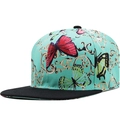Flat brim snapback hat featuring mint green butterfly print and black sunshade peak - Adjustable / Flat Brim / Mint Green Butterfly