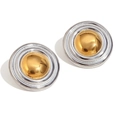Chic gold and silver bicolor concentric circle stud earrings in stainless steel finish - Round Shield Stud Earrings