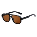Lunettes de soleil rétro à double pont avec monture noire épaisse et verres marron chic - Monture Noire Verres Thé
