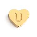 Golden heart-shaped stainless steel charm with engraved letter U for DIY jewelry - Letter U (Gold)