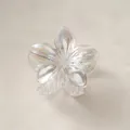 Gradient plumeria hair claw clip with aurora finish and translucent resin material - Pearl White Electroplated [8cm Large]