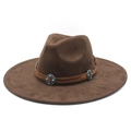 Brown faux suede western cowboy hat with wide brim and turquoise metal bead band - Brown