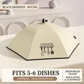 Beige foldable insulated food cover with suction cup for 5-6 dishes 70cm - Diameter 70cm / Round/Cream and Black