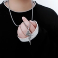 Men's hip hop silver necklace featuring a detailed rose and cross pendant design - Rose Wrapped Cross Style (A200)