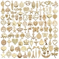 Sortierte vergoldete Metallanhänger mit Herzen und Sternen für DIY-Schmuckherstellung - 100 Stile (HK593) / 100er Pack / KC Gold