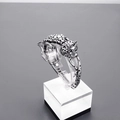 Bracciale rigido punk a testa di leopardo argento con dettagli neri vintage - Stile Aperto Stampa Leopardata (KB30009-D)