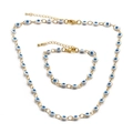Gold-plated Evil Eye jewelry set with white beads and blue enamel charms - White Zirconia Set