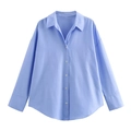 Detalle de camisa de popelina de algodón azul claro con costuras y cuello clásico - XS / Tops / Azul
