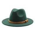 Macro view of dark green wool felt jazz hat with textured faux snakeskin leather band - M (56-58cm) / Dark Green
